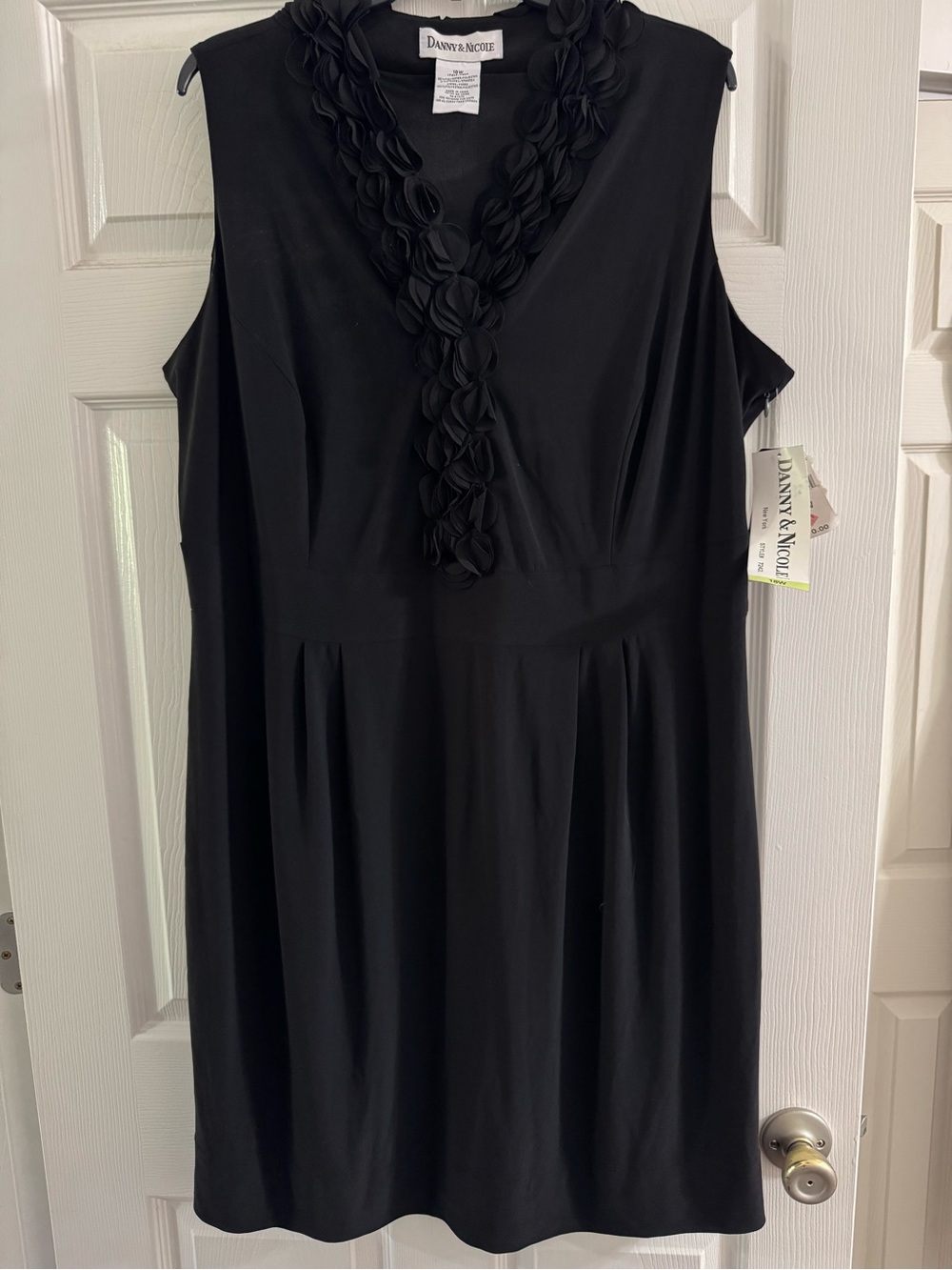 Danny & Nicole Black Cocktail Dress with V-Neck and Rosette Detail